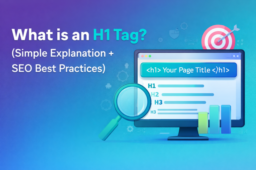What is an H1 tag in SEO with example showing heading structure H1 H2 H3 on a webpage